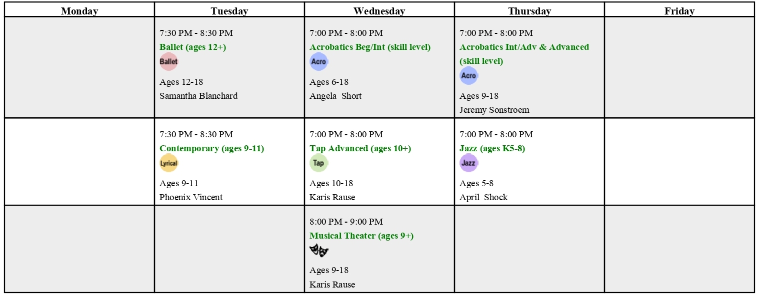 summer class calendar